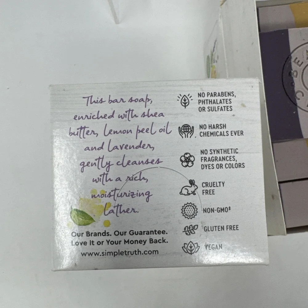 10 Pack Simple Truth Soap Bar 4 oz Lavender Lemon Natural